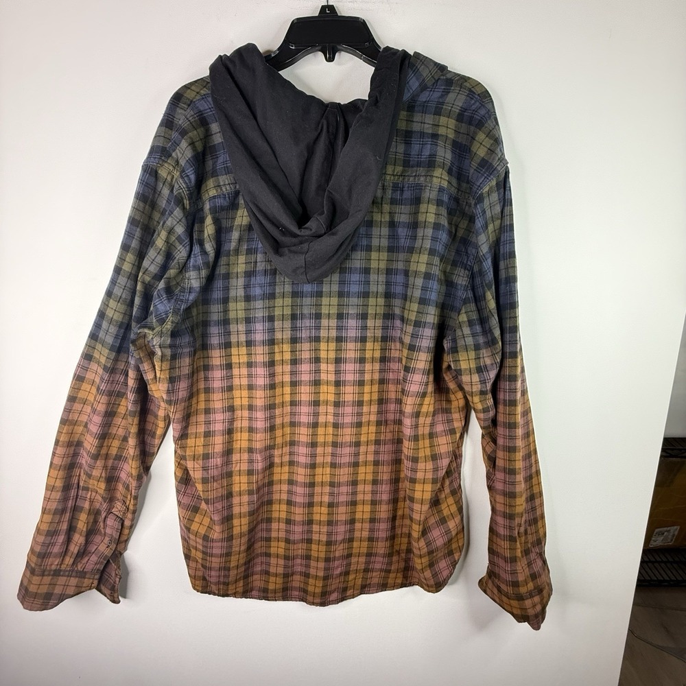 Decree Plaid Men's Grunge Y2K Button Up XXL  Blue And Orange 2 Tone Hoodie - Picture 5 of 6